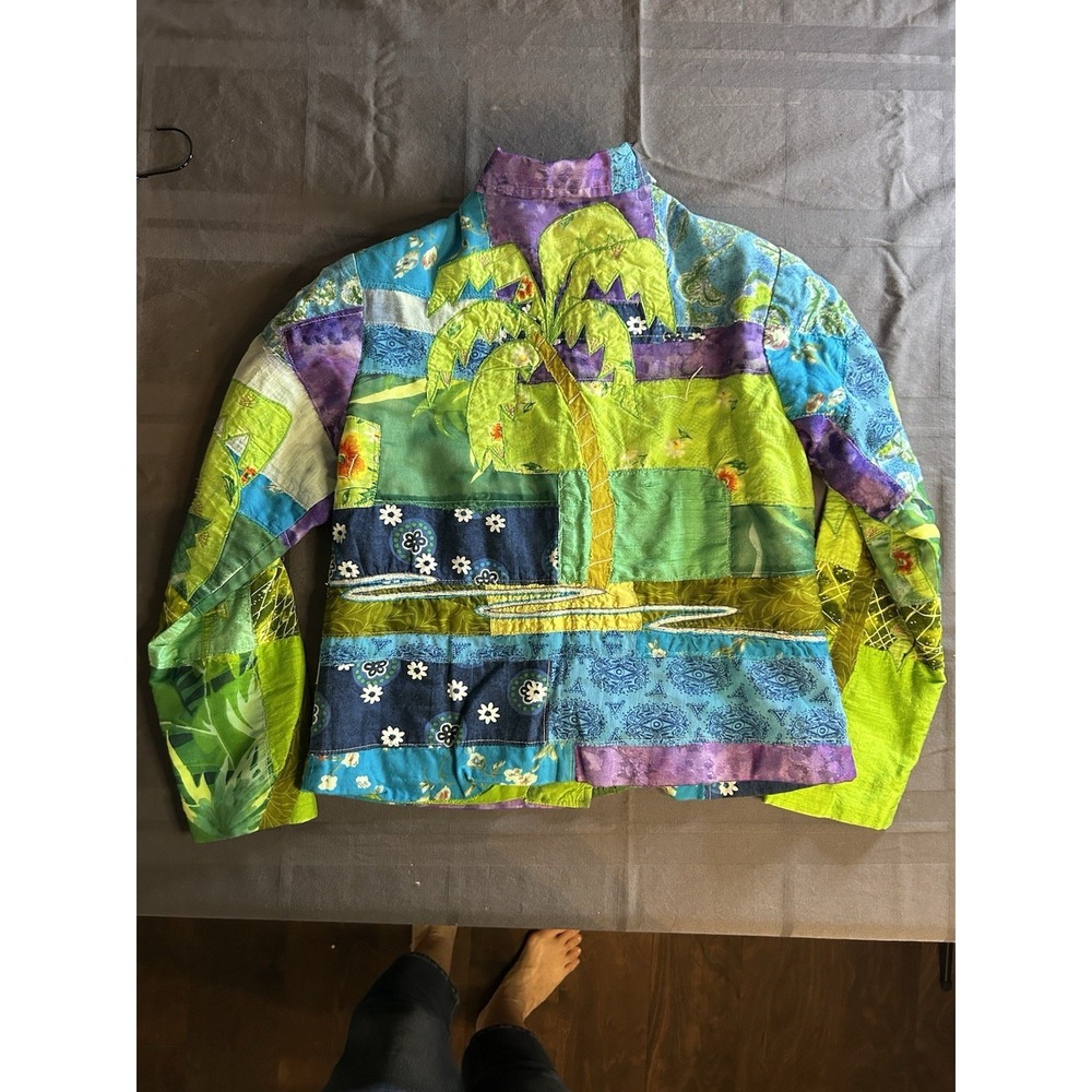 #90 Vintage Sandy Starkman Women's Small Quilted Jacket Tropical Palm Tree